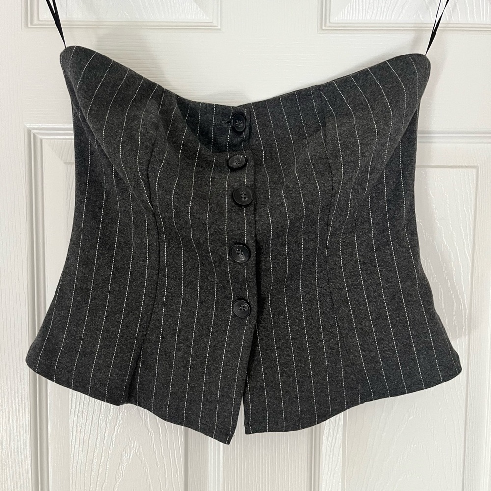 H&M Charcoal Pinstripe Strapless Tube Top – Size L